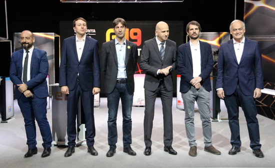 Image of the candidates in the EU election in a televised debate, without Junts per Catalunya's candidate
